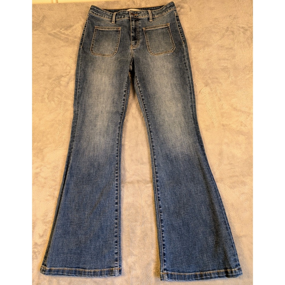 Eunina Size 11 Jeans High Rise Bell Bottoms Patch Pocket Retro 70s Hippie Boho